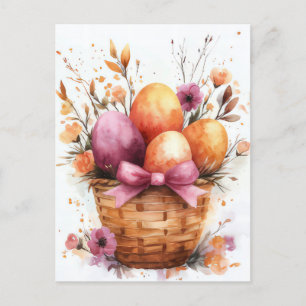 Carte postale de Pâques aquarelle colorée avec oeu