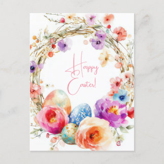 Carte postale de Pâques aquarelle colorée avec oeu