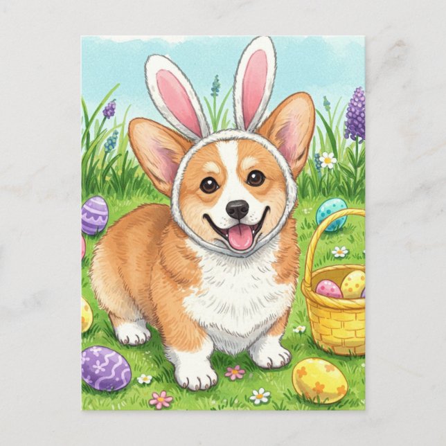Carte postale de Pâques avec des œufs et un Corgi  (Devant)