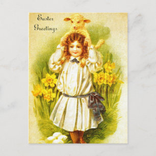 Carte postale de Pâques avec l'agneau victorien
