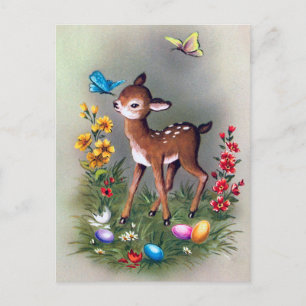 Carte postale de Pâques rétro vintage cerf de vaca