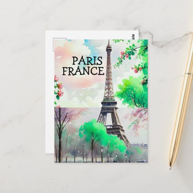 Carte postale de Paris, impression artistique, aqu (Devant/Arrière en situation)