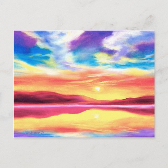 Carte Postale De Paysage Plage Sunset Lake Scène (Devant)