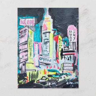 Carte postale de paysage urbain coloré la nuit