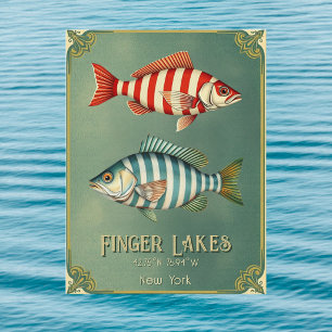 Carte postale de pêche nautique des Finger Lakes N