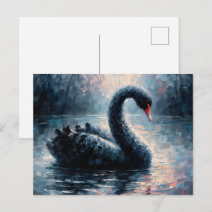 Carte postale de peinture à l'huile Cygne noir