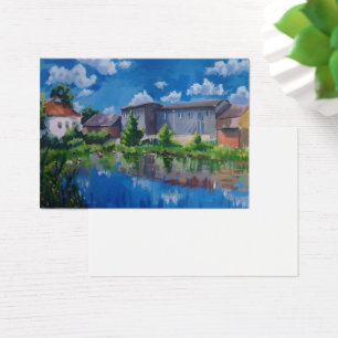 Carte postale de peinture de lac de campagne panor