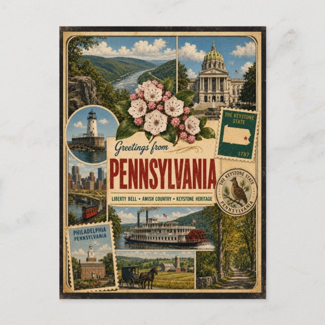 Carte postale de Pennsylvanie de style vintage aut (Devant)