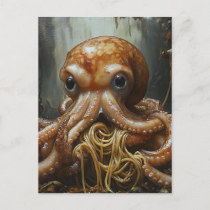 Carte postale de pieuvre idiote mangeant des spagh