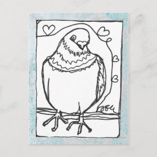 Carte postale de pigeon au cœur - Dessin à ligne c