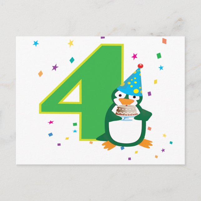 Carte postale de pingouin pour 4ème anniversaire (Devant)