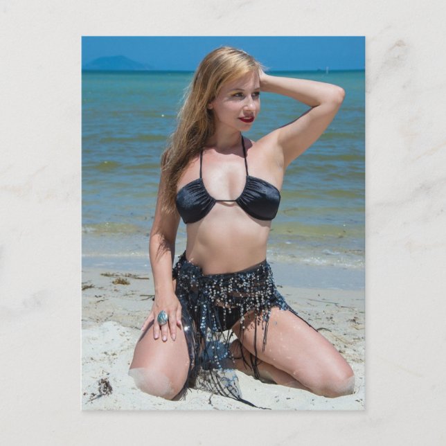 Carte postale de plage de bikini blonde magnifique (Devant)