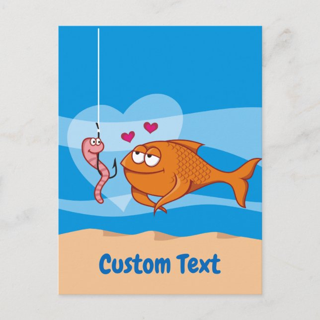 Carte postale de poisson et d'appât amoureux (Devant)