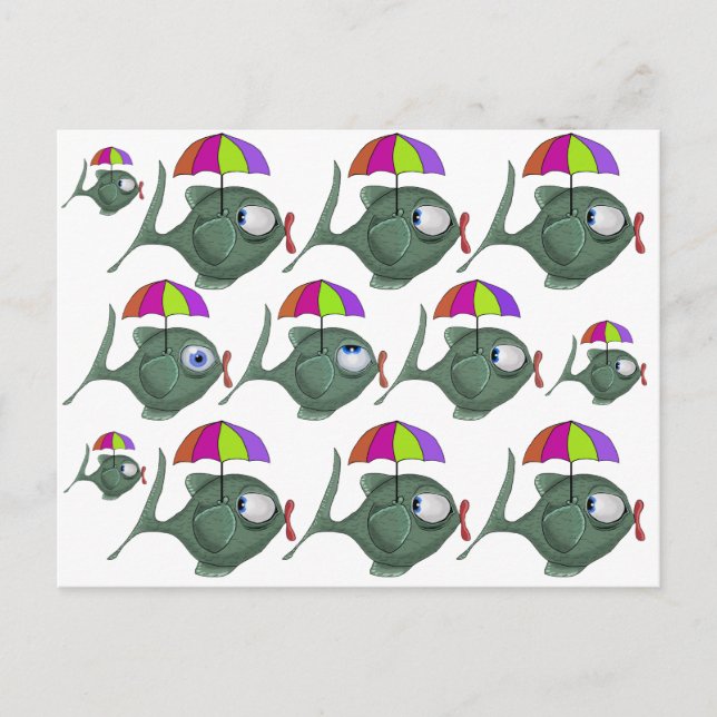 Carte postale de poisson parapluie amusant (Devant)