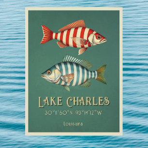 Carte postale de poissons rayés de Lake Charles Lo