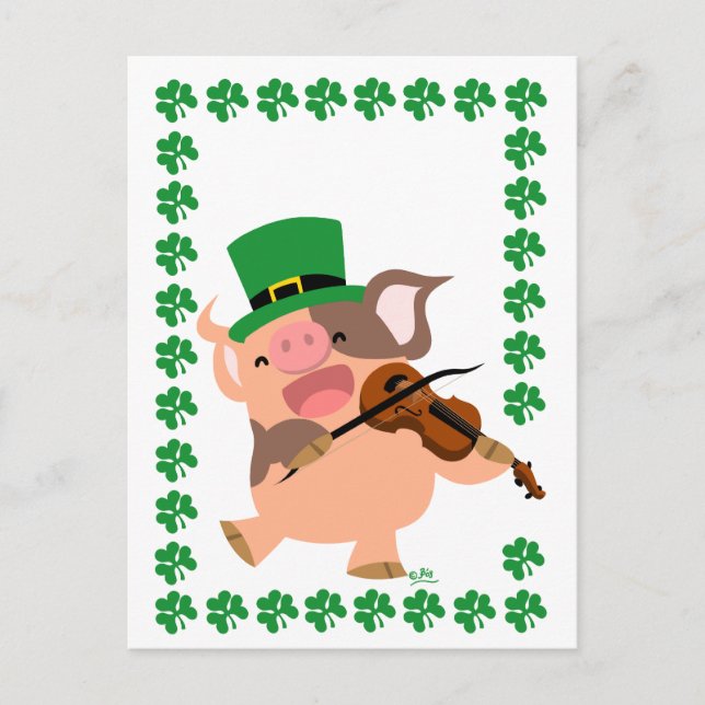 Carte postale de porc violoniste de la Saint Patri (Devant)