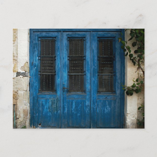 Carte postale de porte bleue grecque rustique (Devant)