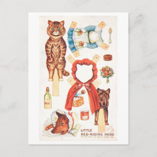 Carte postale de poupée en papier vintage -- Chat