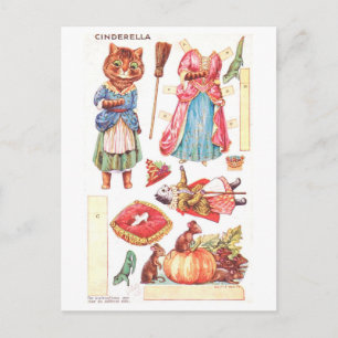 Carte postale de poupée en papier vintage -- Chat
