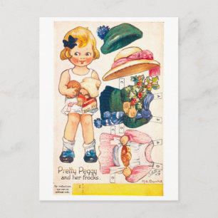 Carte postale de poupée en papier vintage -- Jolie