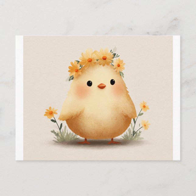 Carte postale de poussin à couronne de fleurs ador (Devant)