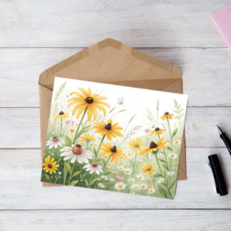 Carte postale de prairie fleurie – Jaune et blanc 