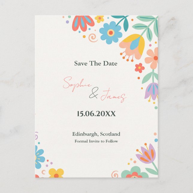 Carte postale de préavis de mariage florale rétro  (Devant)