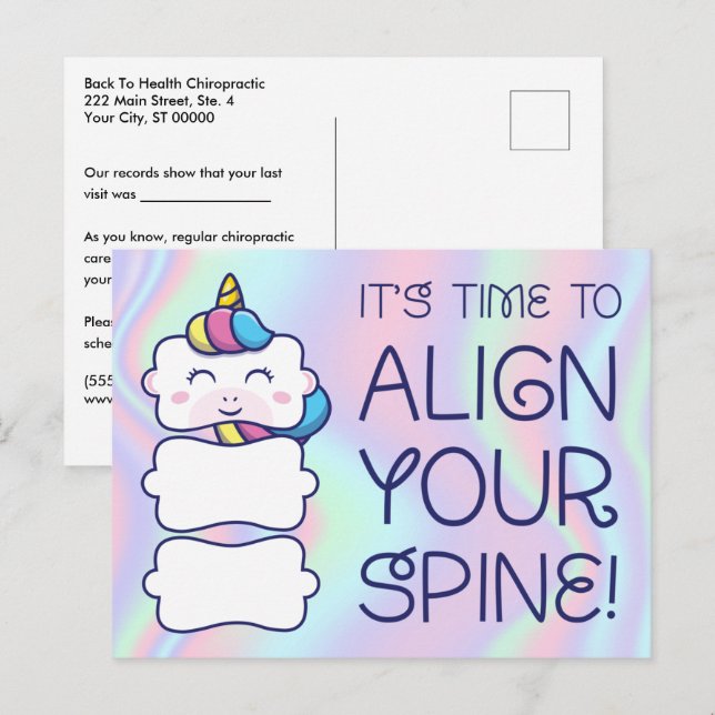 Carte postale de rappel de chiropratique pédiatriq (Devant / Derrière)