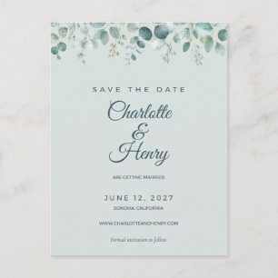 Carte postale de rappel de date de mariage Eucalyp