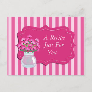 Carte postale de recette à cadre floral rose et ra