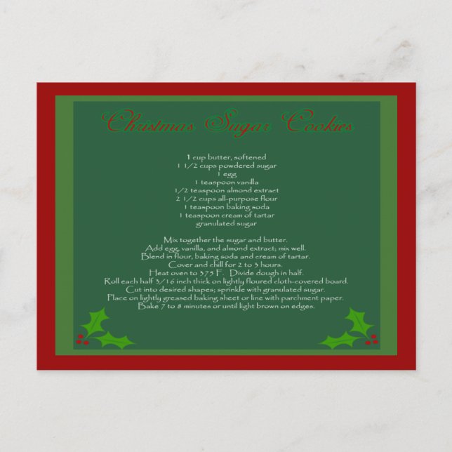 Carte postale de recette de biscuit de sucre de (Devant)