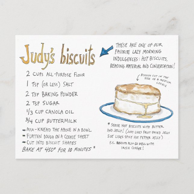 Carte postale de recette de biscuits de Judy (Devant)