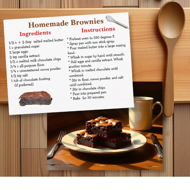 Carte postale de recette de brownies faits maison (Créateur téléchargé)