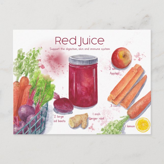 Carte postale de recette de jus rouge (Devant)