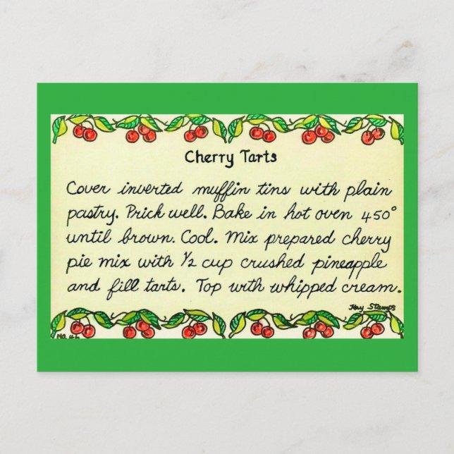 Carte postale de recette de tartelettes aux cerise (Devant)