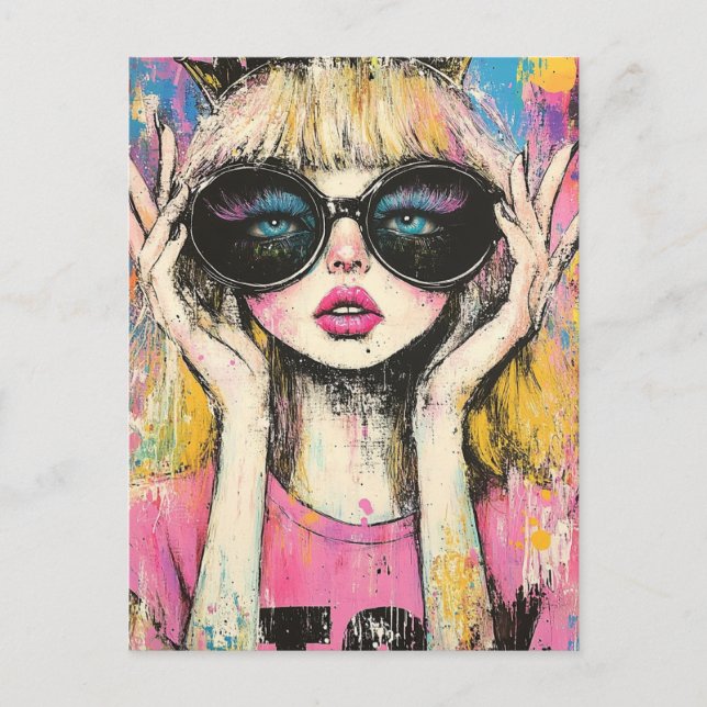 Carte postale de reine avec de grandes lunettes (Devant)
