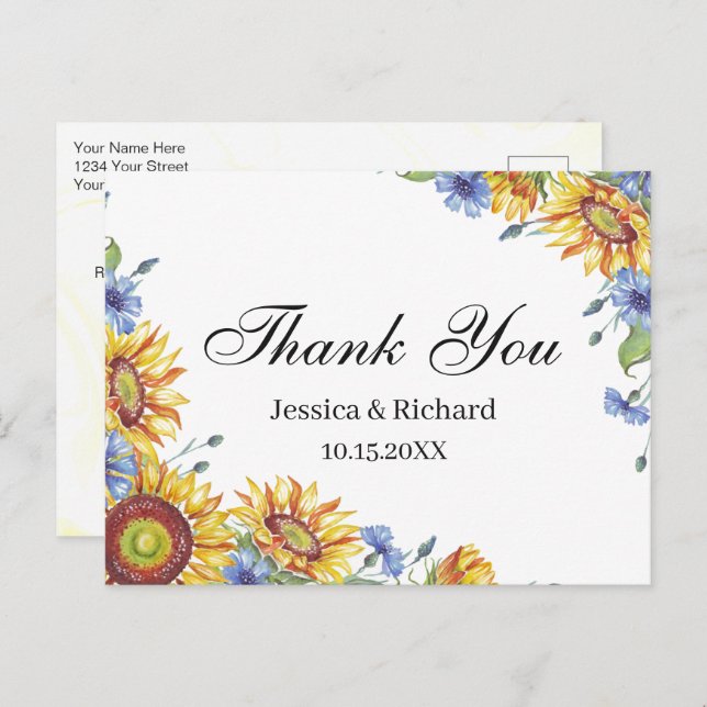 Carte postale de remerciement aquarelle Ukraine (Devant / Derrière)