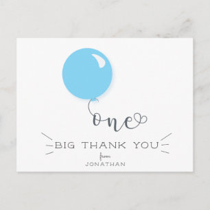 Carte postale de remerciement avec ballon bleu pou