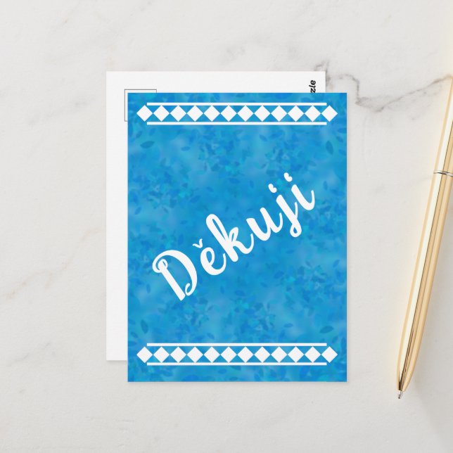 Carte postale de remerciement bleue tchèque (Devant/Arrière en situation)