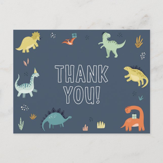 Carte postale de remerciement de dinosaure mignon (Devant)