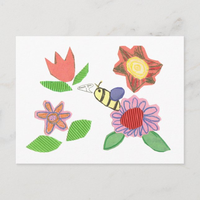 Carte postale de remerciement de l'abeille florale (Devant)