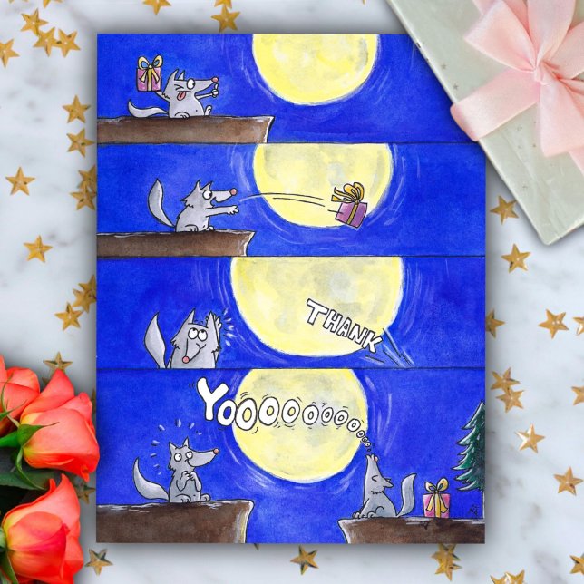 Carte postale de remerciement de loup de dessin an (Créateur téléchargé)