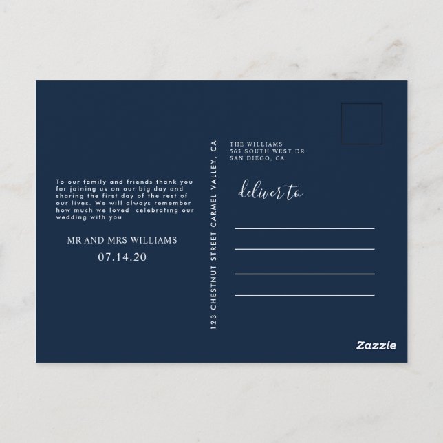 Carte postale de remerciement de mariage + photo d (Dos)