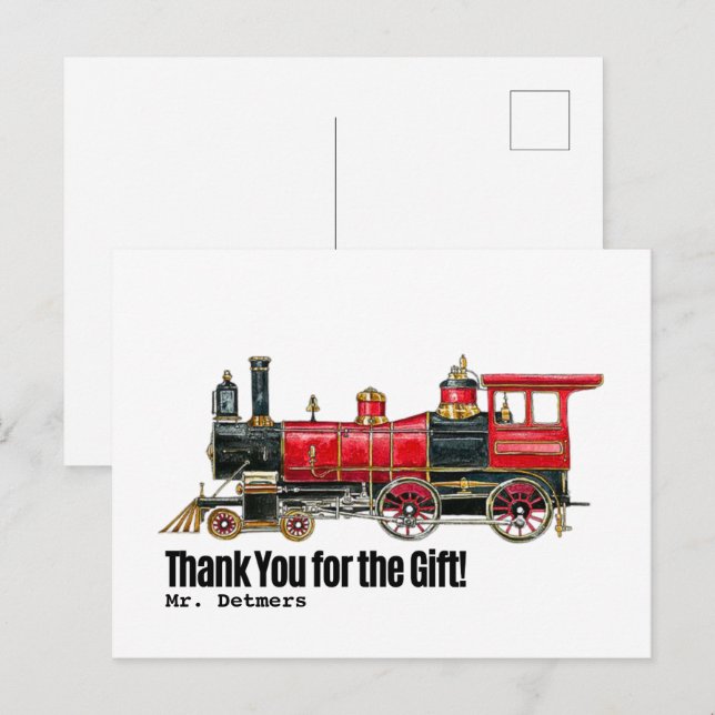 Carte postale de remerciement de train vintage est (Devant / Derrière)