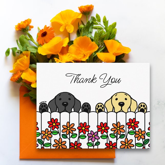 Carte postale de remerciement du duo de labrador v (Labrador Duo Watching You Thank You Postcard for Labrador Owners.  Black Lab and Yellow Lab design.)