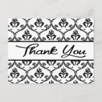 Carte postale de remerciement en damas floral noir