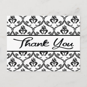 Carte postale de remerciement en damas floral noir