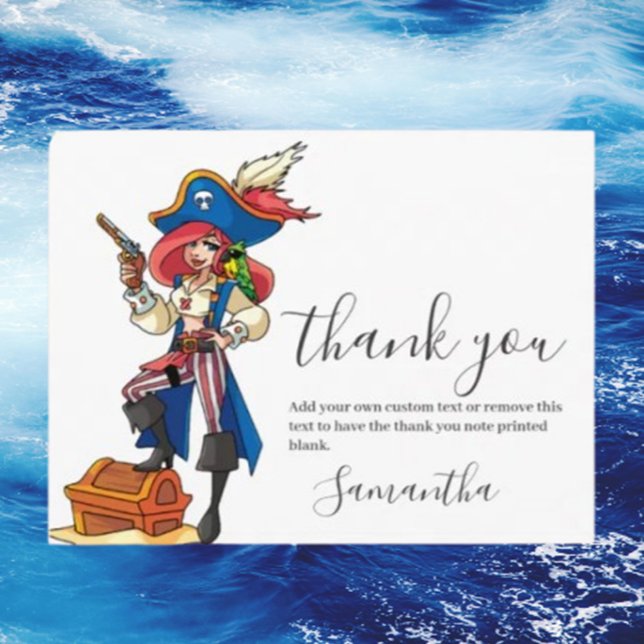 Carte postale de remerciement Fille Pirate (feature an adorable pirate girl design that will delight your guests)