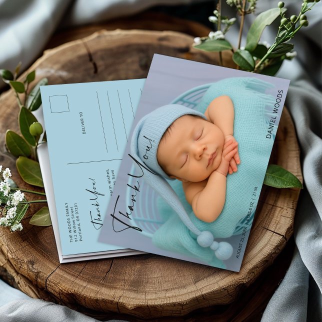 Carte postale de remerciement pour bébé bleu éléga (Créateur téléchargé)