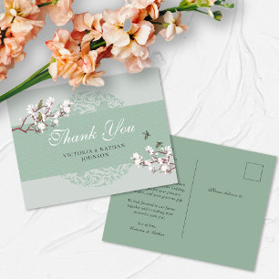 Carte postale de remerciement rétro vert sauge chi